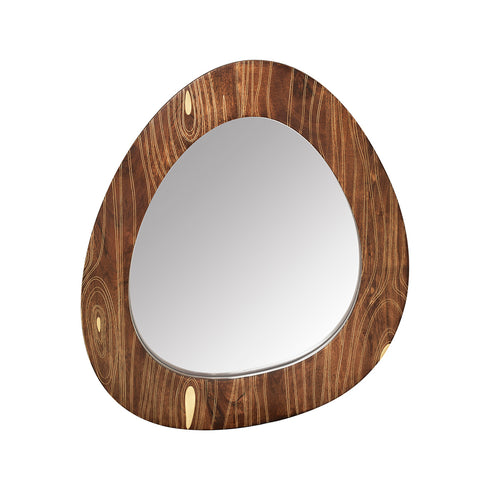 Wooden Wall Mirror with Brass Inlay